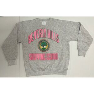 Beverly Hills Shopping School Graphic Sweatshirt Gray Pink Crew Neck Sz. M